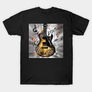 An abstract image of a guitar with musical symbols T-Shirt